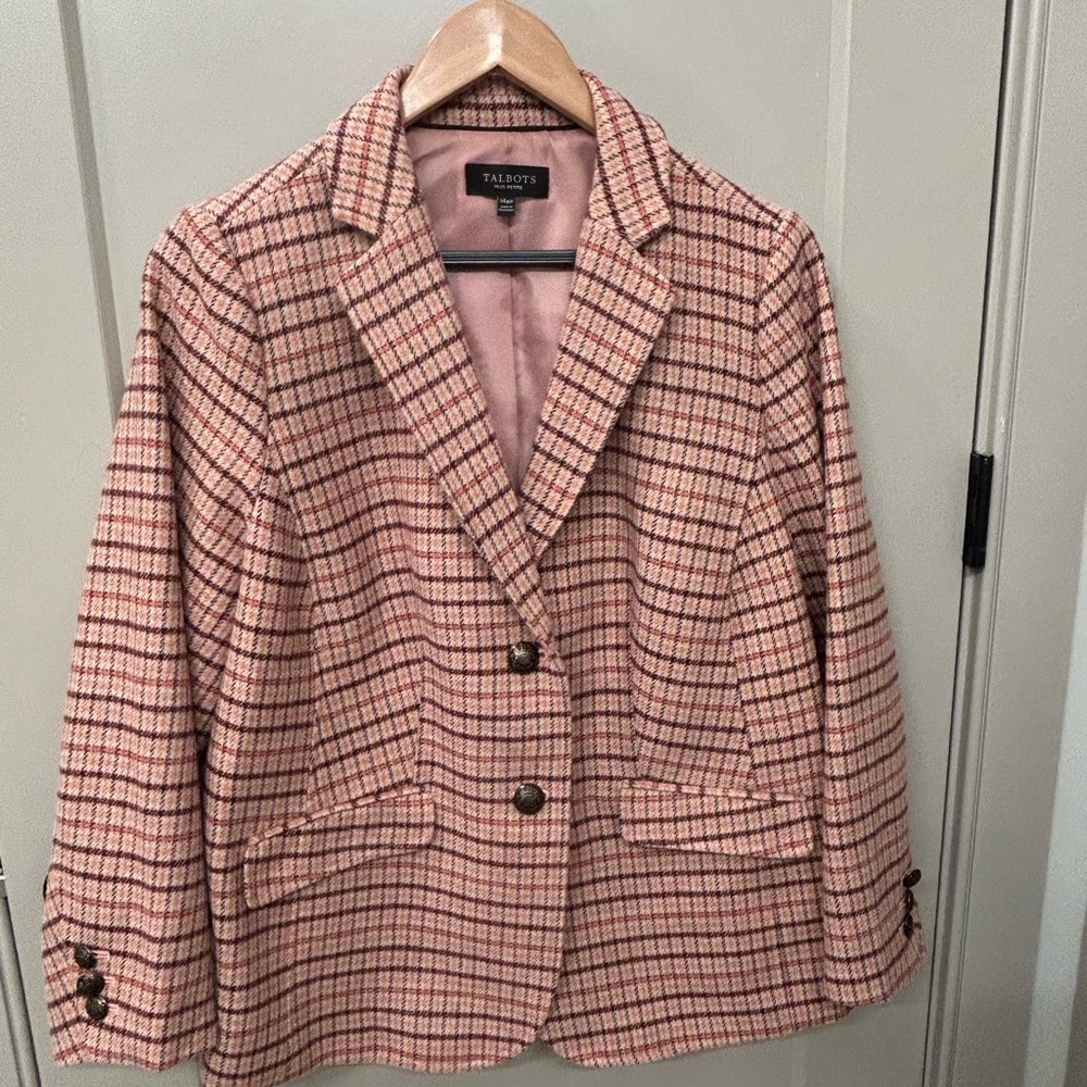 Talbots Checkered Blazer in Pink and Black